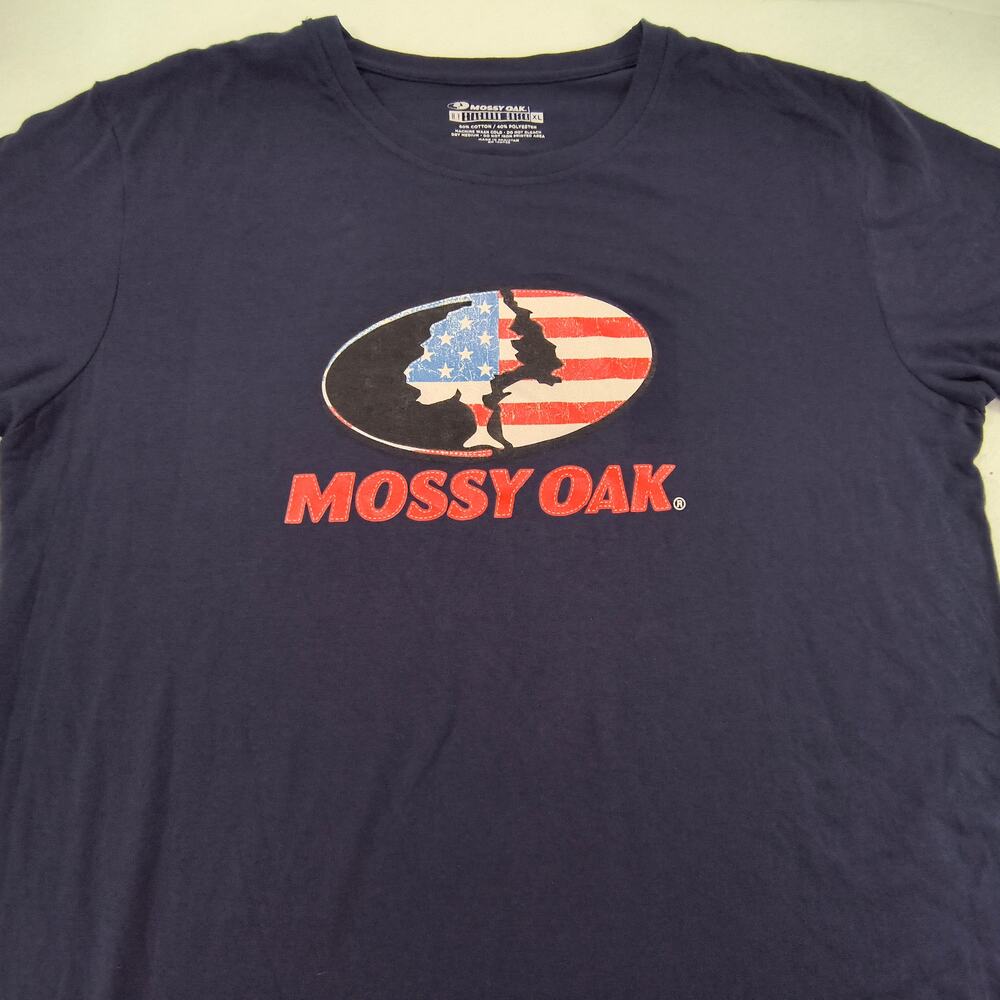 Mossy Oak Casual Long Sleeve Crew Neck Graphic Shirt Mens Size XL Navy Red